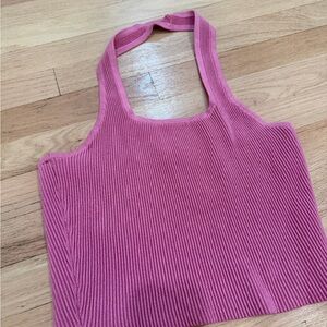Pink Ribbed halter cropped top